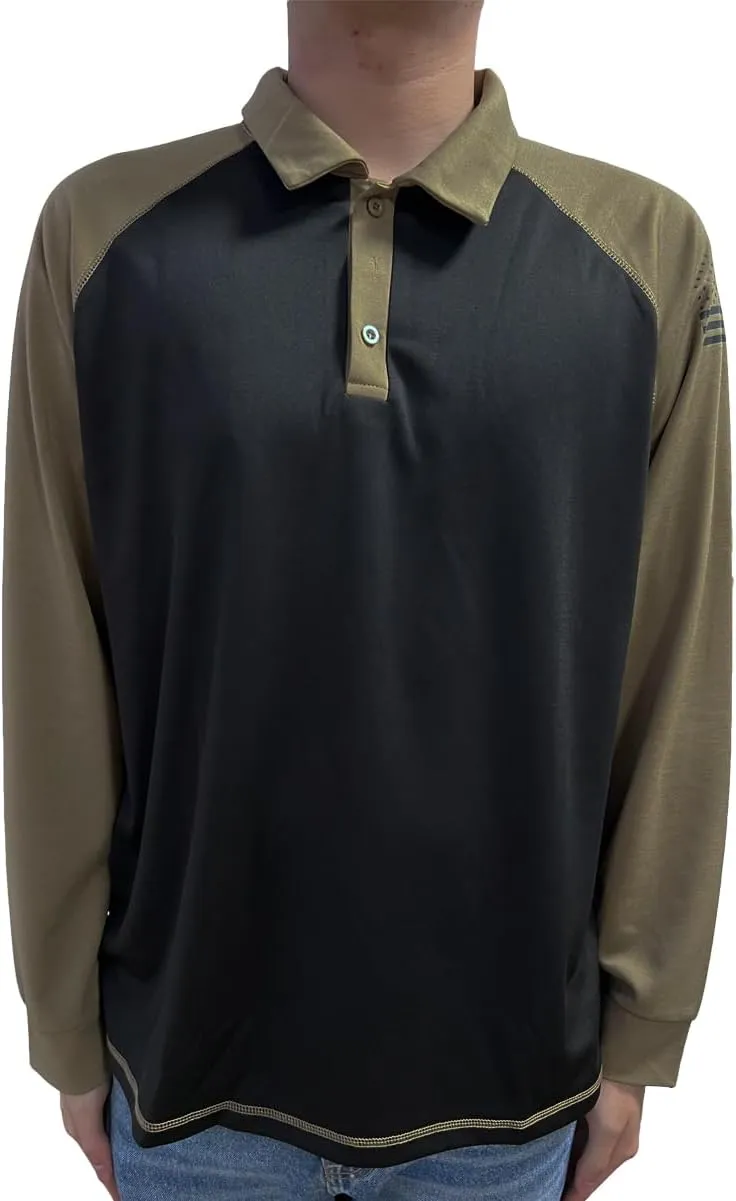 HARGLESMAN Mens American Flag Long Sleeve Polo Shirt