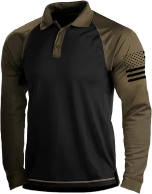 HARGLESMAN Mens American Flag Long Sleeve Polo Shirt