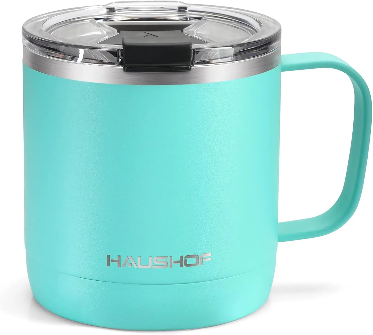 HAUSHOF 14 oz Coffee Mug, Insulated Coffee Mug with Handle, Travel Camping Cup, Portable Stainless Steel Coffee Cup, Insulated Coffee Cups with Lid, Lake Blue
