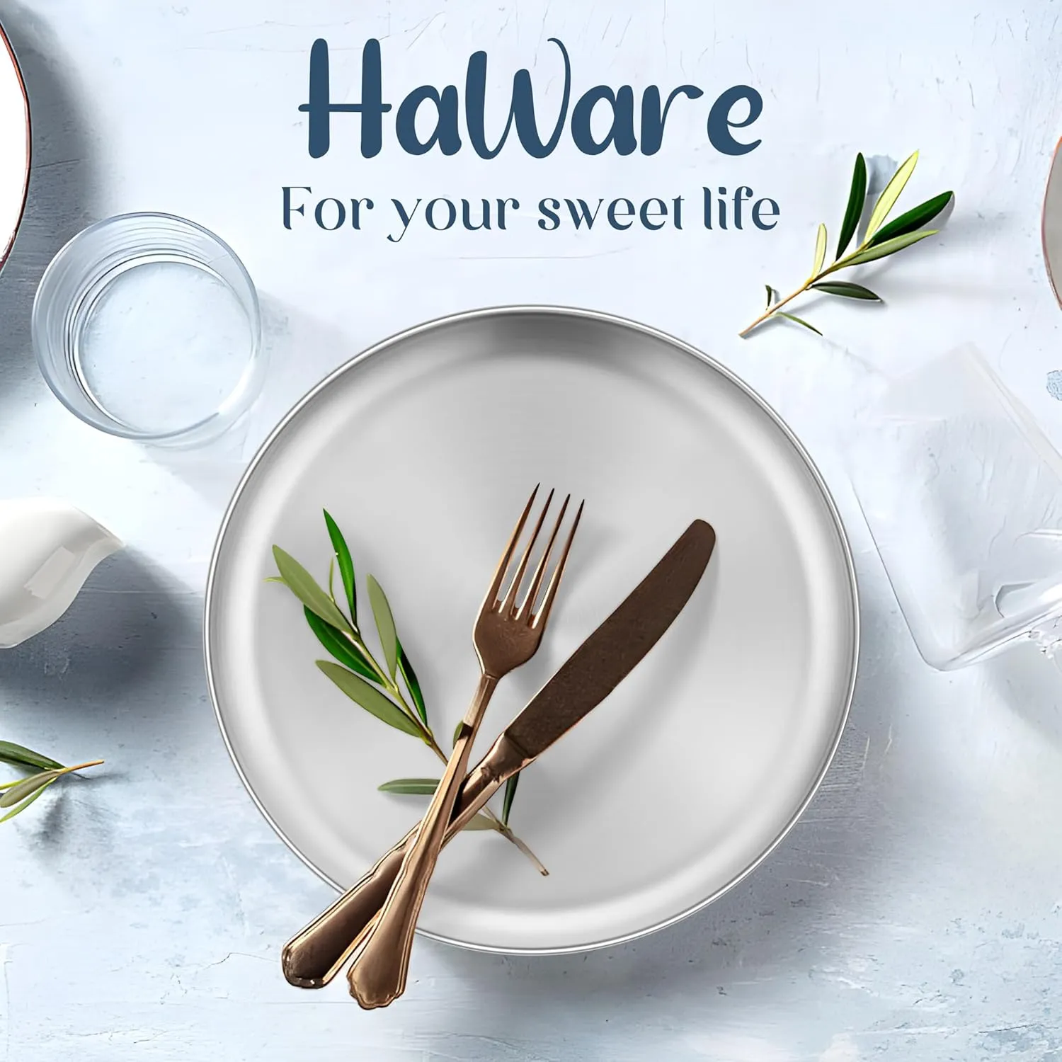 HaWare 8-Piece 18/8 Stainless Steel Kids Plates, 8 Inches Metal Dinner Plates for Toddler Children, Round Serving Plates for Feeding Camping, Non-Toxic Dishes, Shatterproof & Reusable, Dishwasher Safe