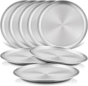 HaWare 8-Piece 18/8 Stainless Steel Kids Plates, 8 Inches Metal Dinner Plates for Toddler Children, Round Serving Plates for Feeding Camping, Non-Toxic Dishes, Shatterproof & Reusable, Dishwasher Safe