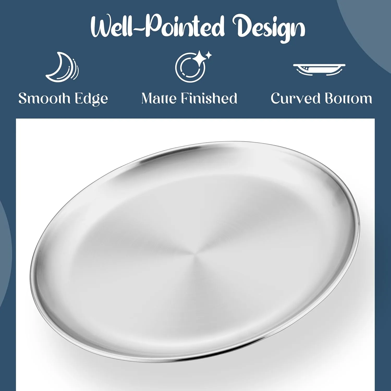 HaWare 8-Piece 18/8 Stainless Steel Kids Plates, 8 Inches Metal Dinner Plates for Toddler Children, Round Serving Plates for Feeding Camping, Non-Toxic Dishes, Shatterproof & Reusable, Dishwasher Safe
