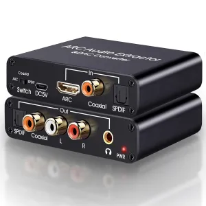 HDMI ARC Audio Extractor, Tendak 192KHz ARC Audio Extractor DAC Converter, Digital to Analog Audio Converter, Optical/SPDIF Coaxial HDMI ARC to Optical/SPDIF Coaxial Stereo L/R 3.5mm Jack for TV
