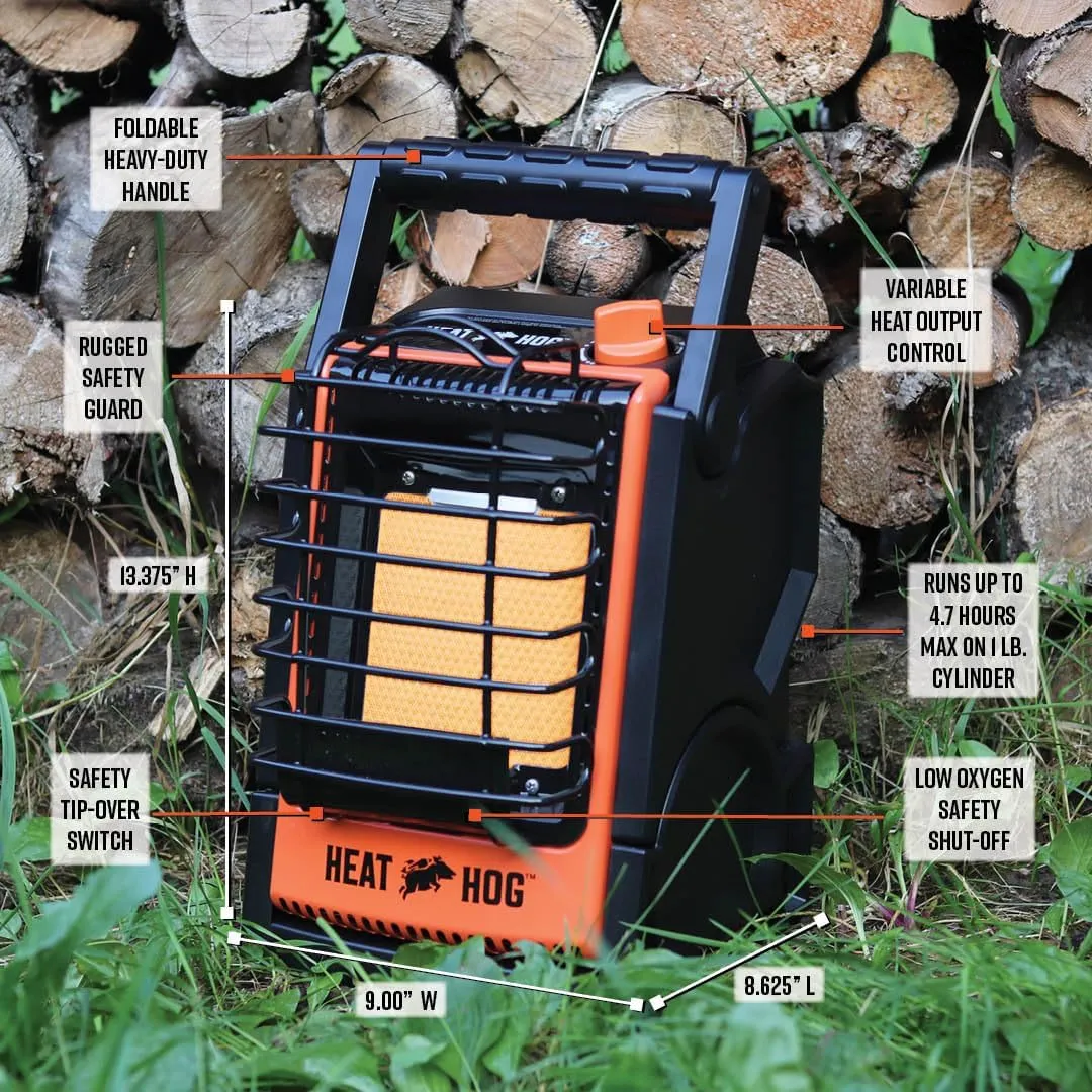 Heat Hog 9,000 BTU Portable Propane Radiant Space Heater, Indoor, Outdoor, Garage, Camping, Outdoor Sports, Boating, RVs, Tiltable Design, Gas Powered