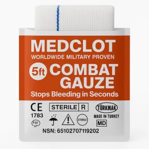 Hemostatic Gauze First Aid - Combat Gauze Hemostatic Dressing - Stops Bleeding Fast with 100% Kaolin Formula - for Emergency Survival Kit, Doomsday Prepping Supplies & More - 3’’ x 5’’