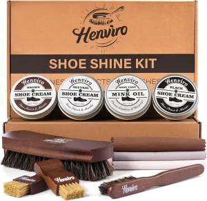 Henviro Leather Shoe Shine Kit For Men - 12 PCS Shoe Polish Kit, Leather Boots Care Kit, Shoe Care Kit Gift for Men