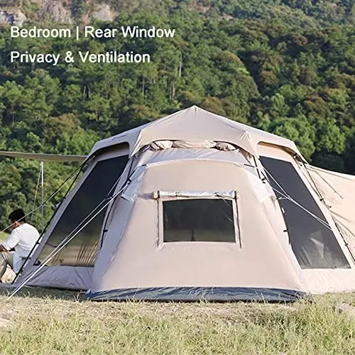 Hexagonal Outdoor Camping Tent with Spliceable Front Extension, 4-Season Large Family Glamping Tents with Sun Shelter Porch for Party, Hunting, Hiking