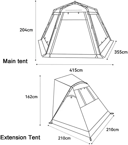 Hexagonal Outdoor Camping Tent with Spliceable Front Extension, 4-Season Large Family Glamping Tents with Sun Shelter Porch for Party, Hunting, Hiking