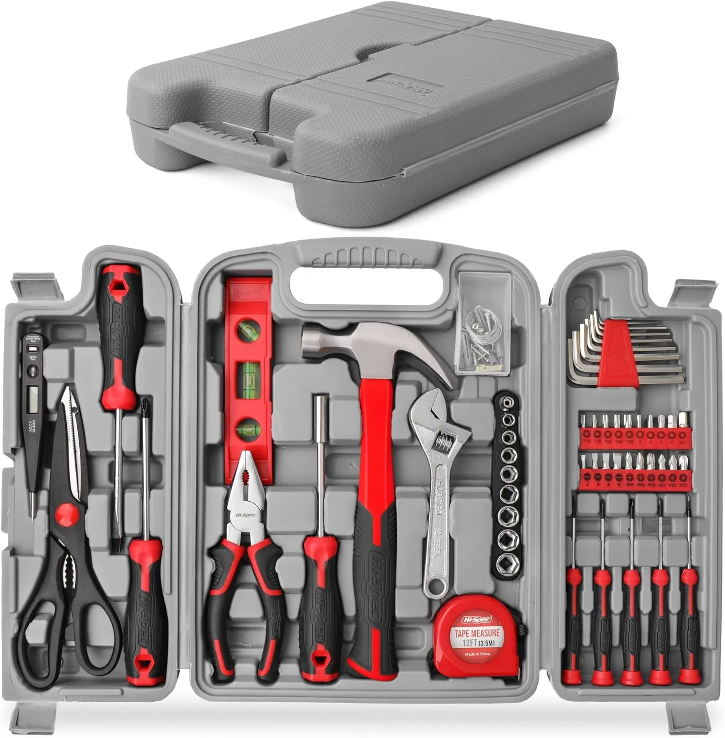 Hi-Spec 54pc Red Household Tool Kit – Essential DIY Hand Tool Set with Toolbox for Home, Garage, Office, Basic Repairs, First Apartment, New Home & Everyday Home Improvement