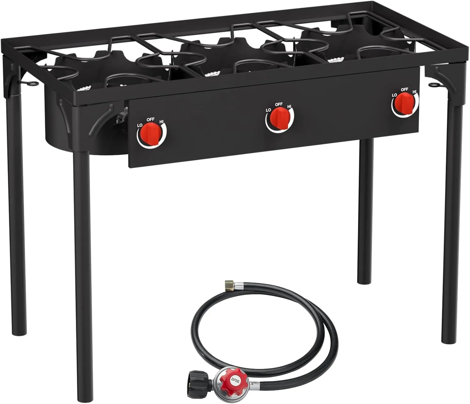 High Pressure Propane Burner, 3 Burner Camping Stove with Detachable Legs, 225,000 BTU Propane Gas Stove Burner with 0-20 PSI Regulator for Camping, Tailgating, Backyard, Outdoor Cooking