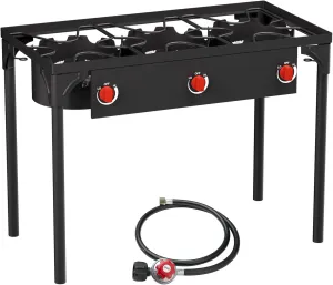 High Pressure Propane Burner, 3 Burner Camping Stove with Detachable Legs, 225,000 BTU Propane Gas Stove Burner with 0-20 PSI Regulator for Camping, Tailgating, Backyard, Outdoor Cooking