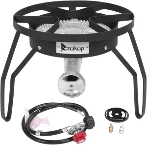 High-Pressure Single Burner Outdoor Stove Gas Cooker,Outdoor Furnace Round Furnace 20W BTU Head Diameter 26cm With 1.2m Leather Tube With 0-20psig High Pressure Valve