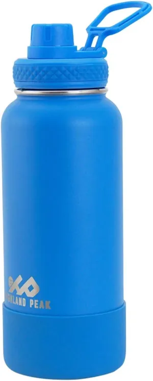 Highland Peak 32 oz Stainless Steel Double Wall Insulated Water Bottle and Beer Growler Wide Mouth Canteen - Hot and Cold - BPA Free Metal Thermos Flask - 1/4 Gallon Jug (32 oz, Blue)