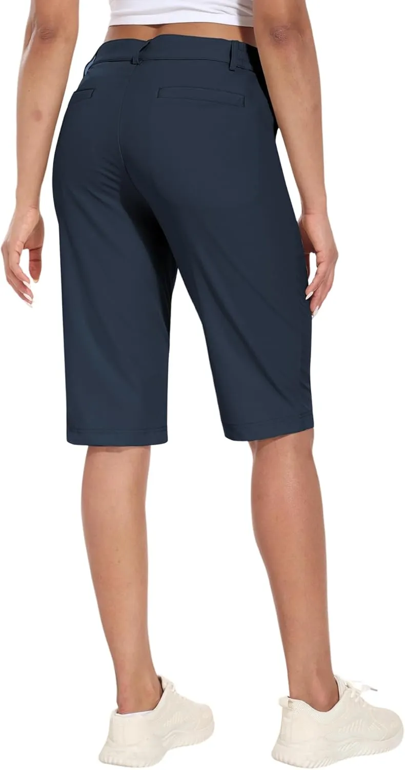 Hiverlay Women's Golf Bermuda Shorts 13" Knee Length Quick Dry Long Hiking Camping Shorts for Summer with 5 Pockets