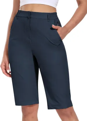Hiverlay Women's Golf Bermuda Shorts 13" Knee Length Quick Dry Long Hiking Camping Shorts for Summer with 5 Pockets