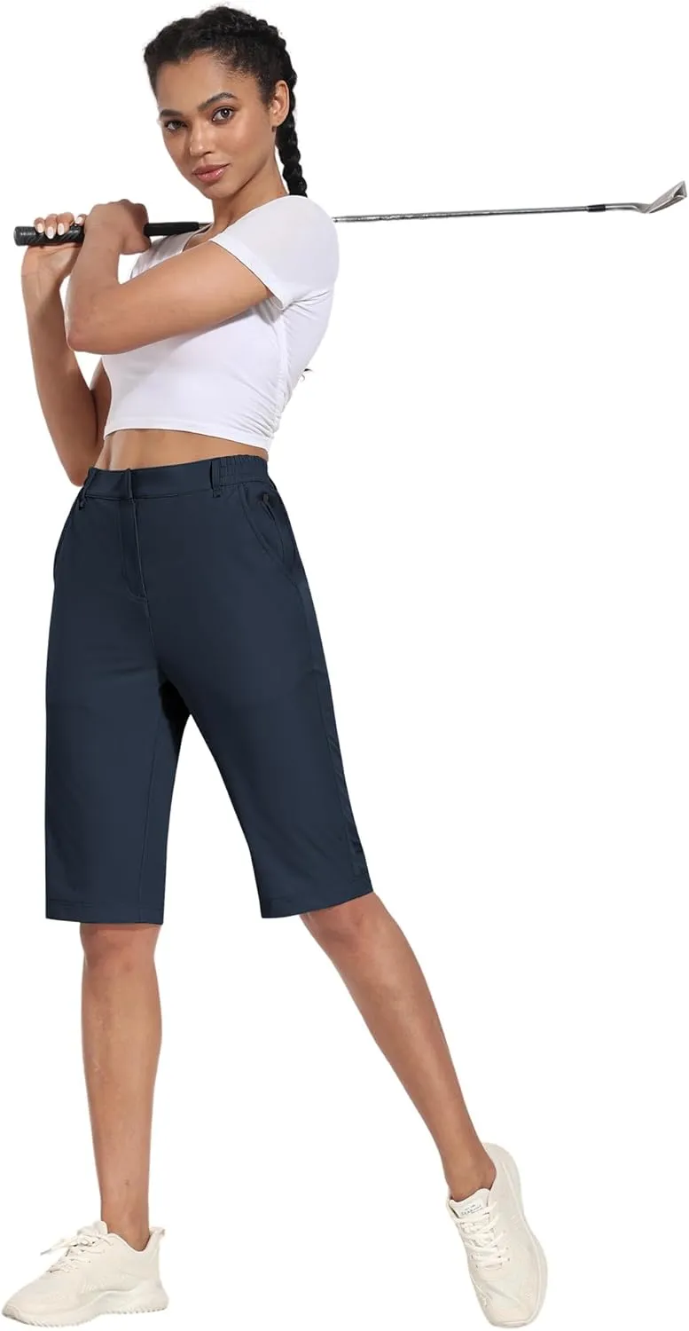 Hiverlay Women's Golf Bermuda Shorts 13" Knee Length Quick Dry Long Hiking Camping Shorts for Summer with 5 Pockets