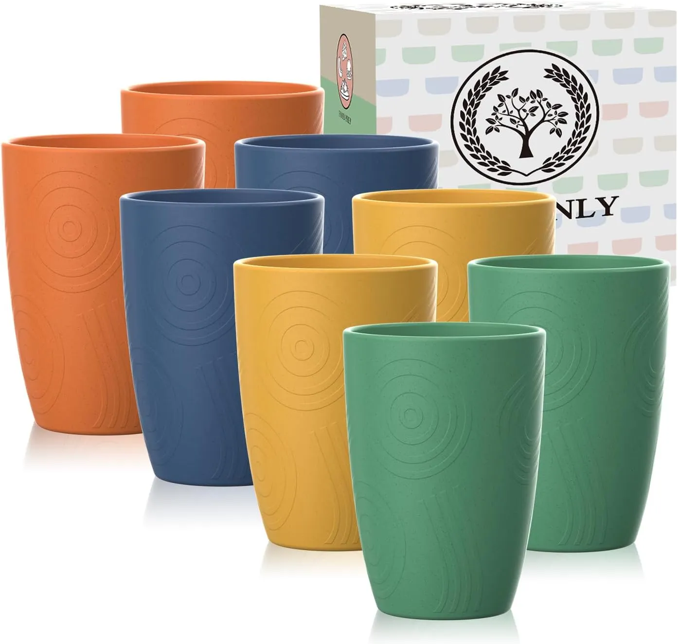 Homienly Wheat Straw Cups 8 PCS Plastic Cups Unbreakable Drinking Cup Reusable Dishwasher Safe Water Glasses with 4 Colors (12 OZ)
