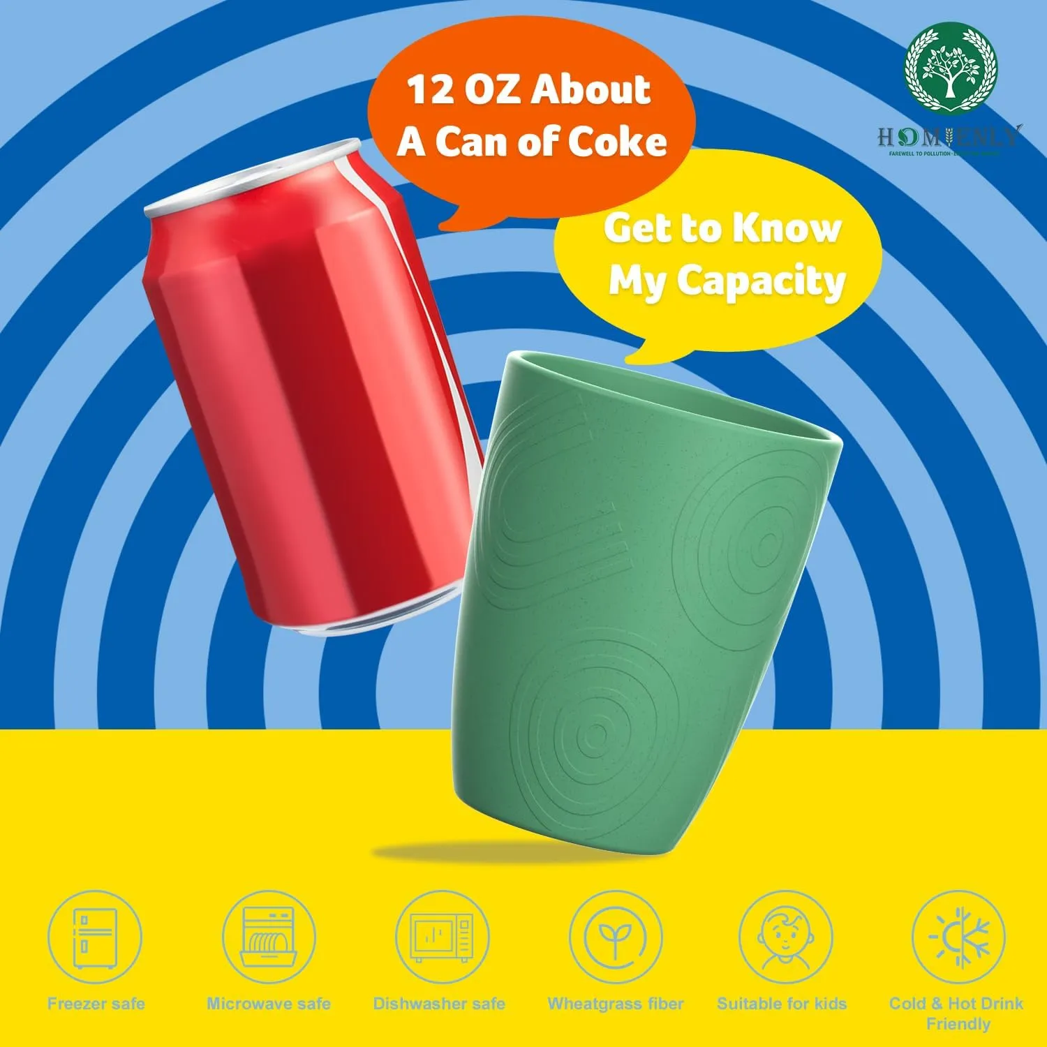Homienly Wheat Straw Cups 8 PCS Plastic Cups Unbreakable Drinking Cup Reusable Dishwasher Safe Water Glasses with 4 Colors (12 OZ)
