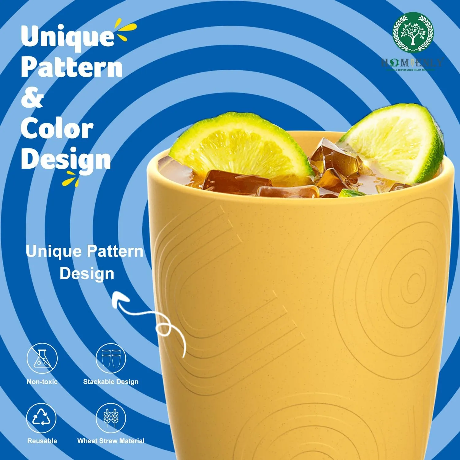 Homienly Wheat Straw Cups 8 PCS Plastic Cups Unbreakable Drinking Cup Reusable Dishwasher Safe Water Glasses with 4 Colors (12 OZ)