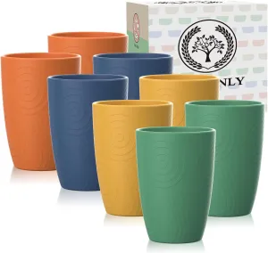 Homienly Wheat Straw Cups 8 PCS Plastic Cups Unbreakable Drinking Cup Reusable Dishwasher Safe Water Glasses with 4 Colors (12 OZ)
