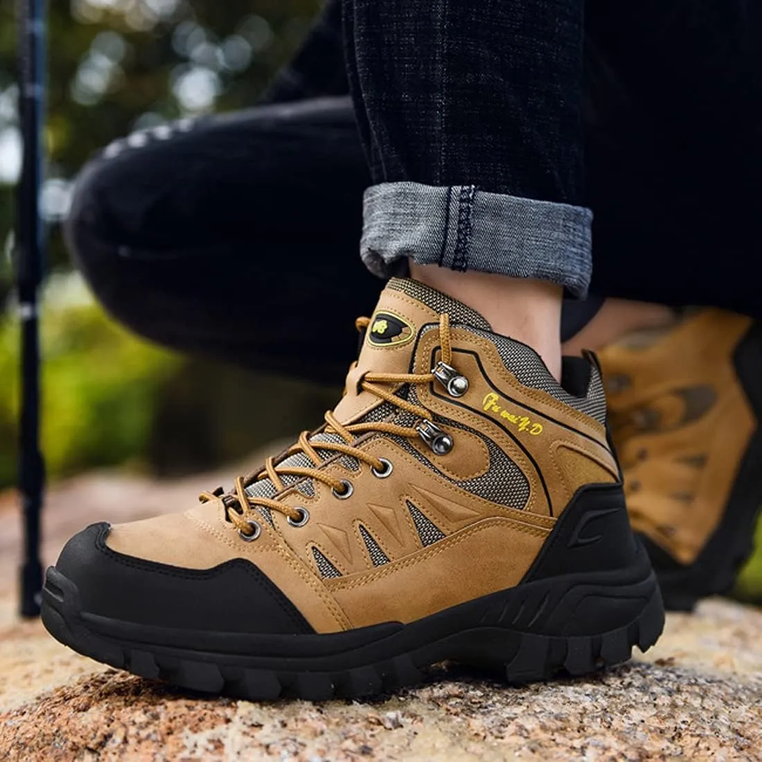 hongrenamz Mens Walking Waterproof Boots Hiking Lightweight Breathable Trekking Shoes