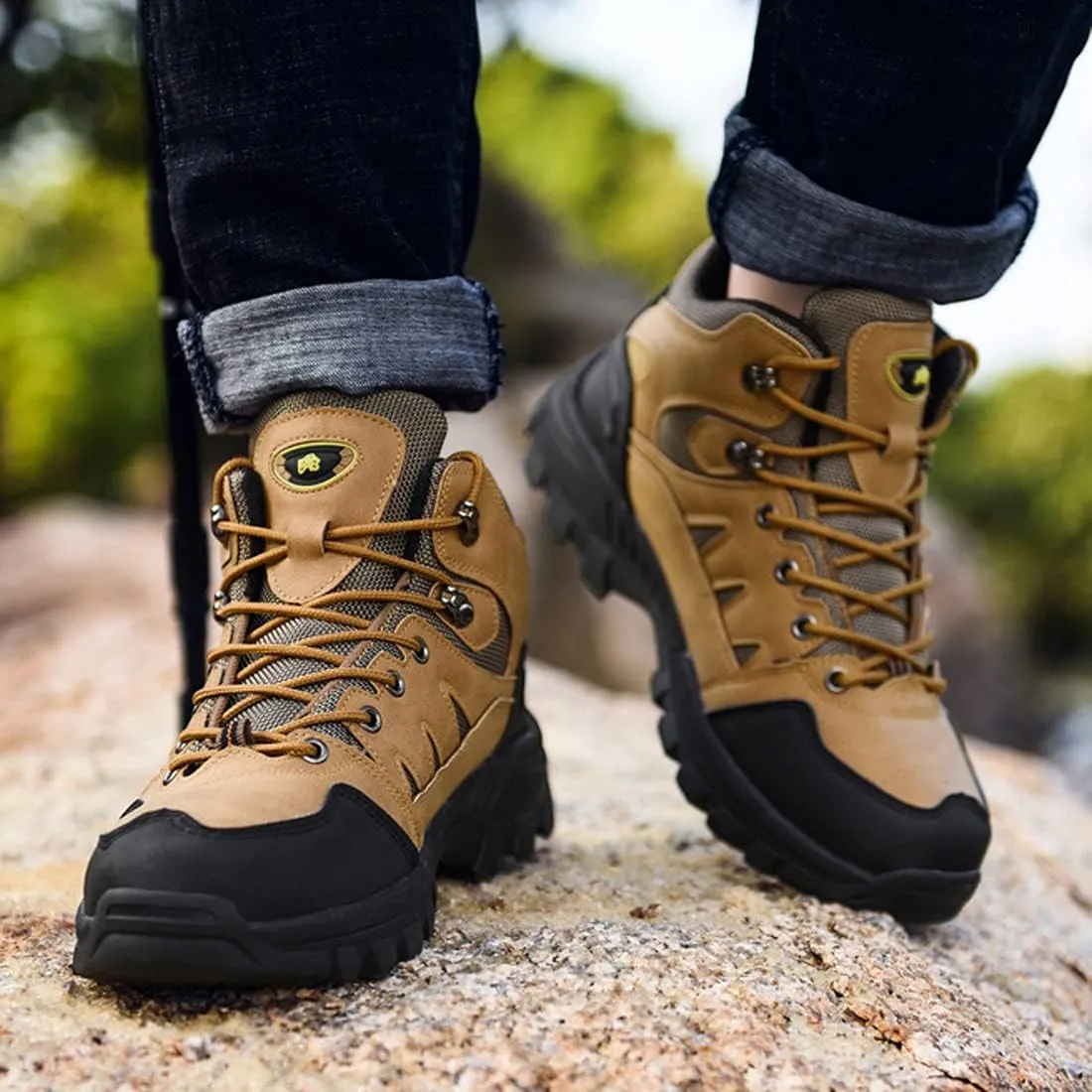 hongrenamz Mens Walking Waterproof Boots Hiking Lightweight Breathable Trekking Shoes