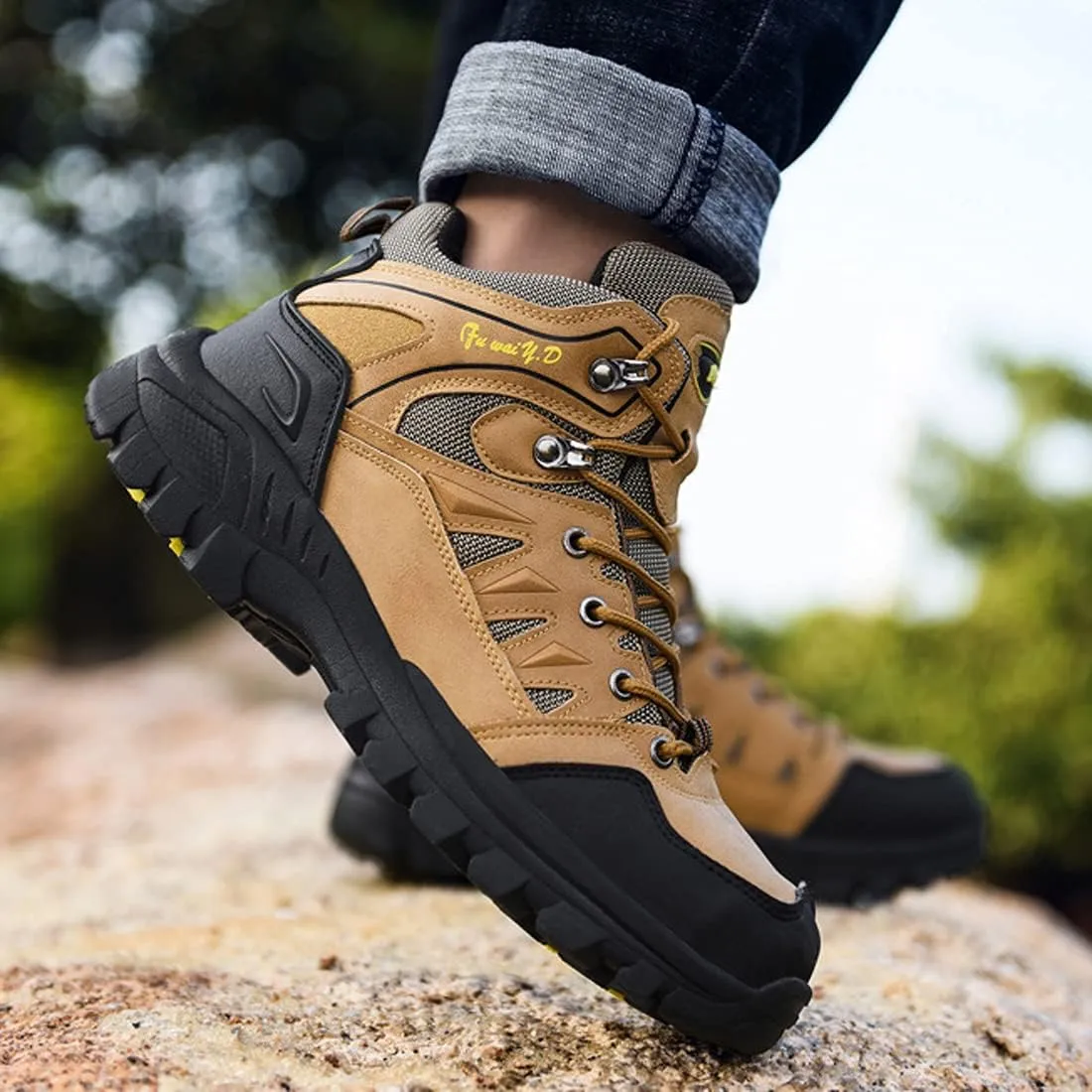 hongrenamz Mens Walking Waterproof Boots Hiking Lightweight Breathable Trekking Shoes