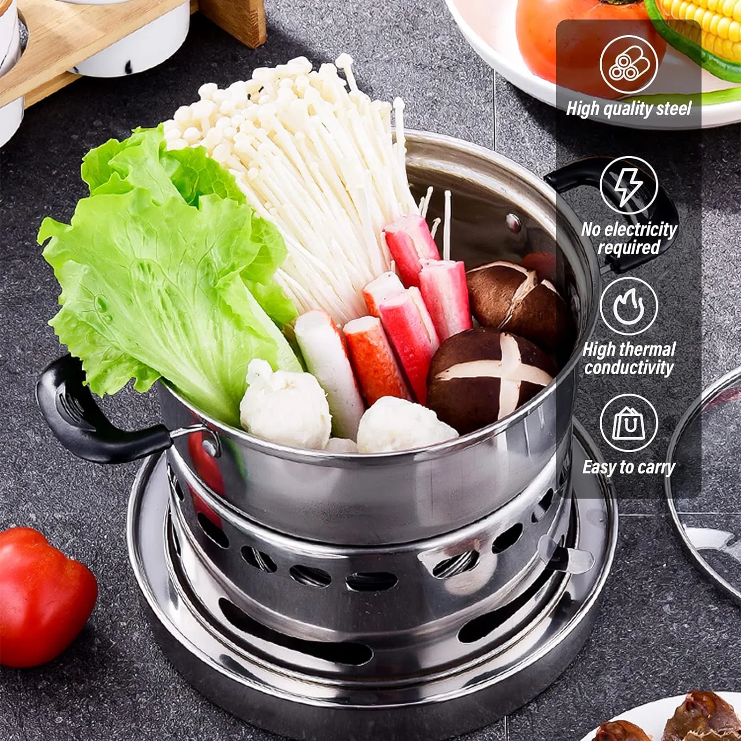 Hot Pot Alcohol Stove, Spirit Cooker with Pot, Camping Stoves Set, Gas Stovetop, Easy to Carry, No Power Required, Stainless Steel Liquid Stove, Camping Cooker for Indoor Outdoor Camping Hiking(16CM)