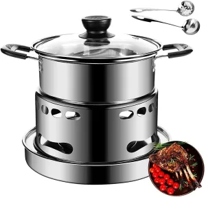 Hot Pot Alcohol Stove, Spirit Cooker with Pot, Camping Stoves Set, Gas Stovetop, Easy to Carry, No Power Required, Stainless Steel Liquid Stove, Camping Cooker for Indoor Outdoor Camping Hiking(16CM)