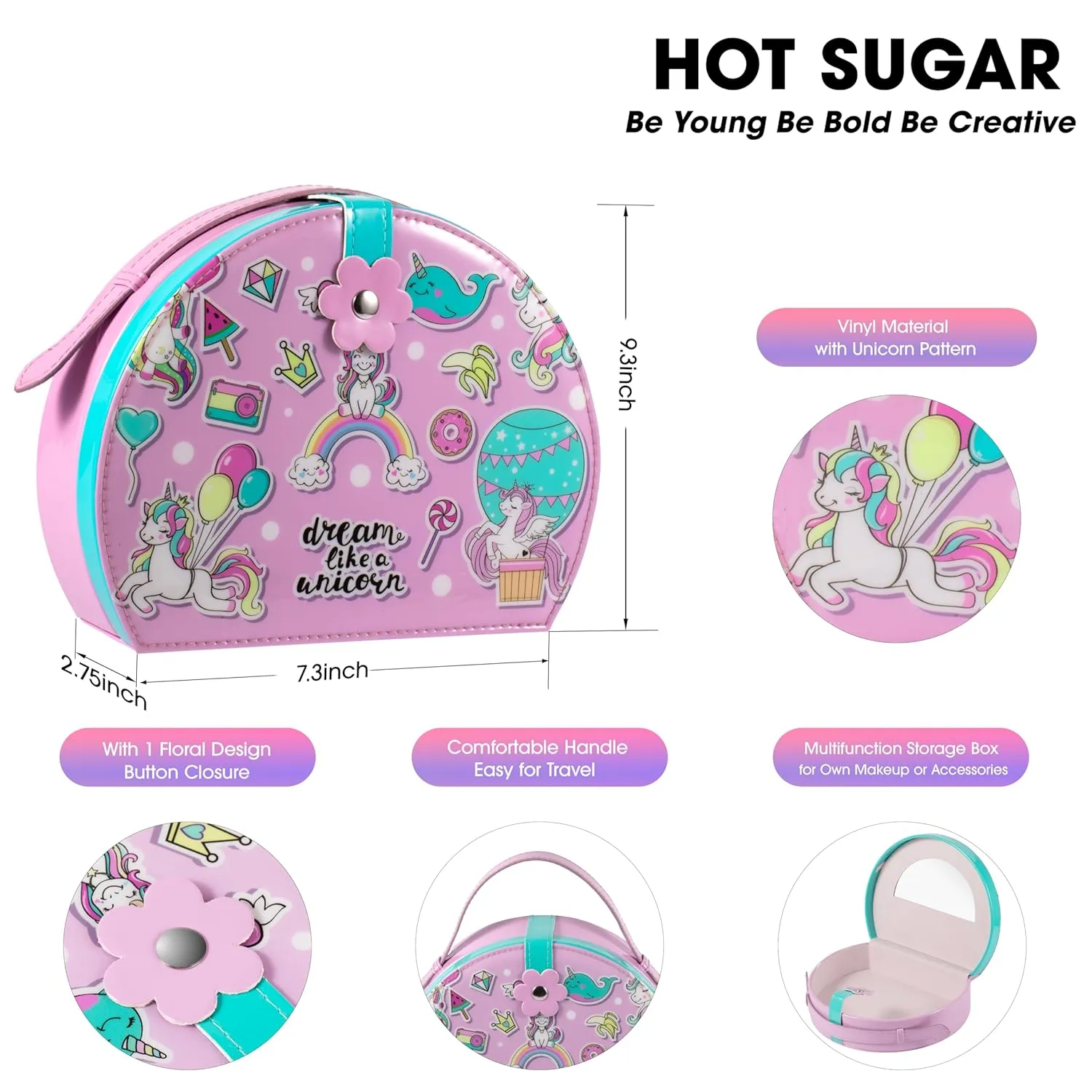 Hot Sugar Kids Makeup Kit, Girls Makeup Kit Age 4-6 7-8 10-12, Unicorn Gift for Girls Birthday Christmas (PINK)