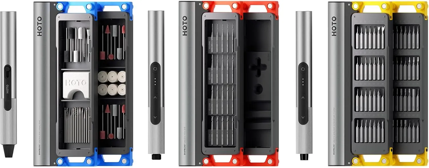 HOTO 3-Pack SNAPBLOQ DIY Sets: Compact Craft Power Tool Kit – Includes Mini Rotary Tool, Electric Mini Drill Pen, and Precision Screwdriver Set