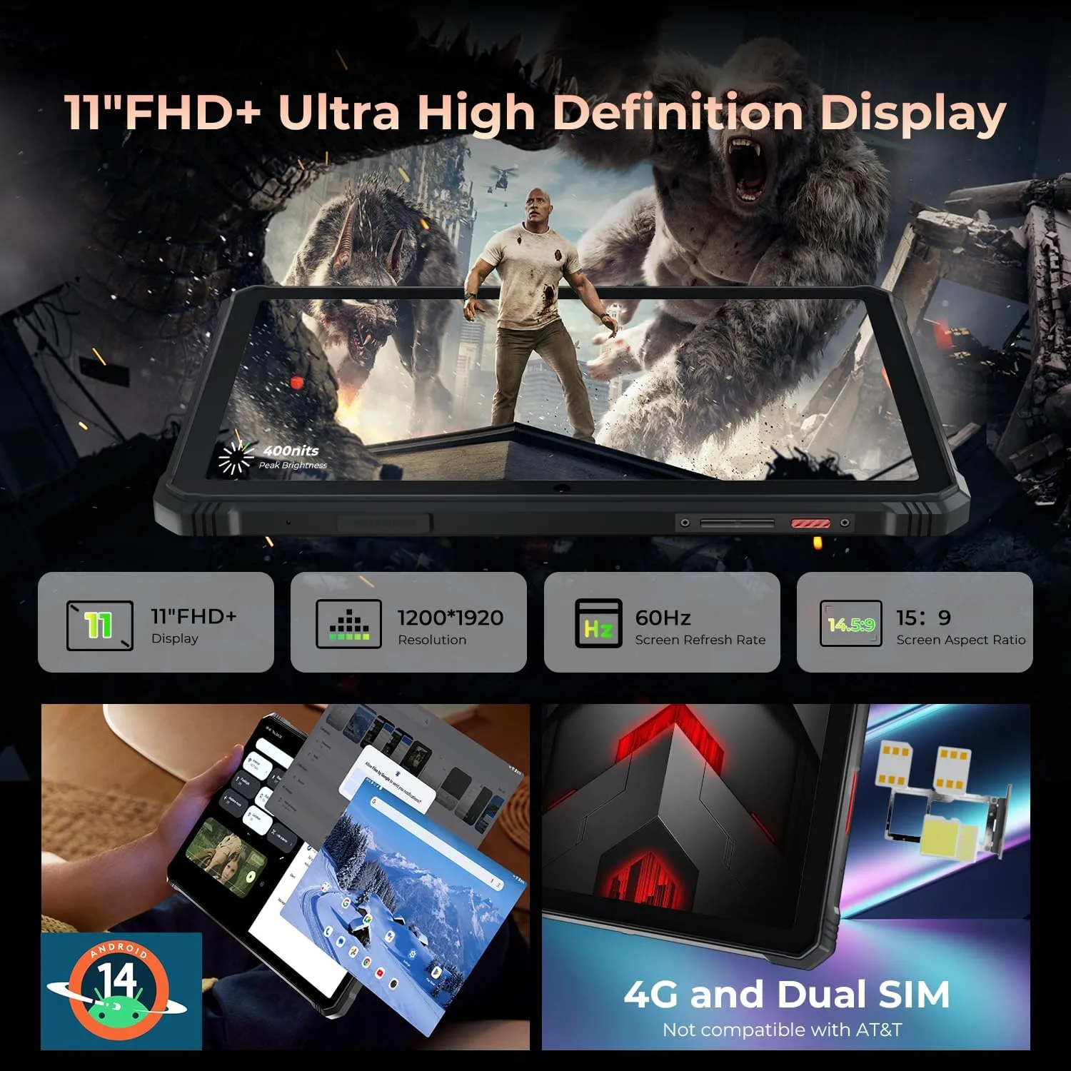 HOTWAV R9 Pro 2025 Rugged Tablet Android 14-2K 11 Inch 20080mAh Waterproof Tablet, 20GB 256GB/2TB SD Outdoor Tablets, 64MP 16MP Camera IP68&IP69K/Dual SIM 4G/WiFi 5/Face ID, GPS/OTG/Camping Lanten