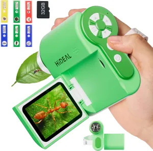 HP20 IPS Microscope for Kids: [3-in-1] [Easy and Fun] 2" Portable Handheld Microscope Miniscope, Pocket Mini Scope Educational Science Kit, Birthday Gifts for Kids, 32GB, Green