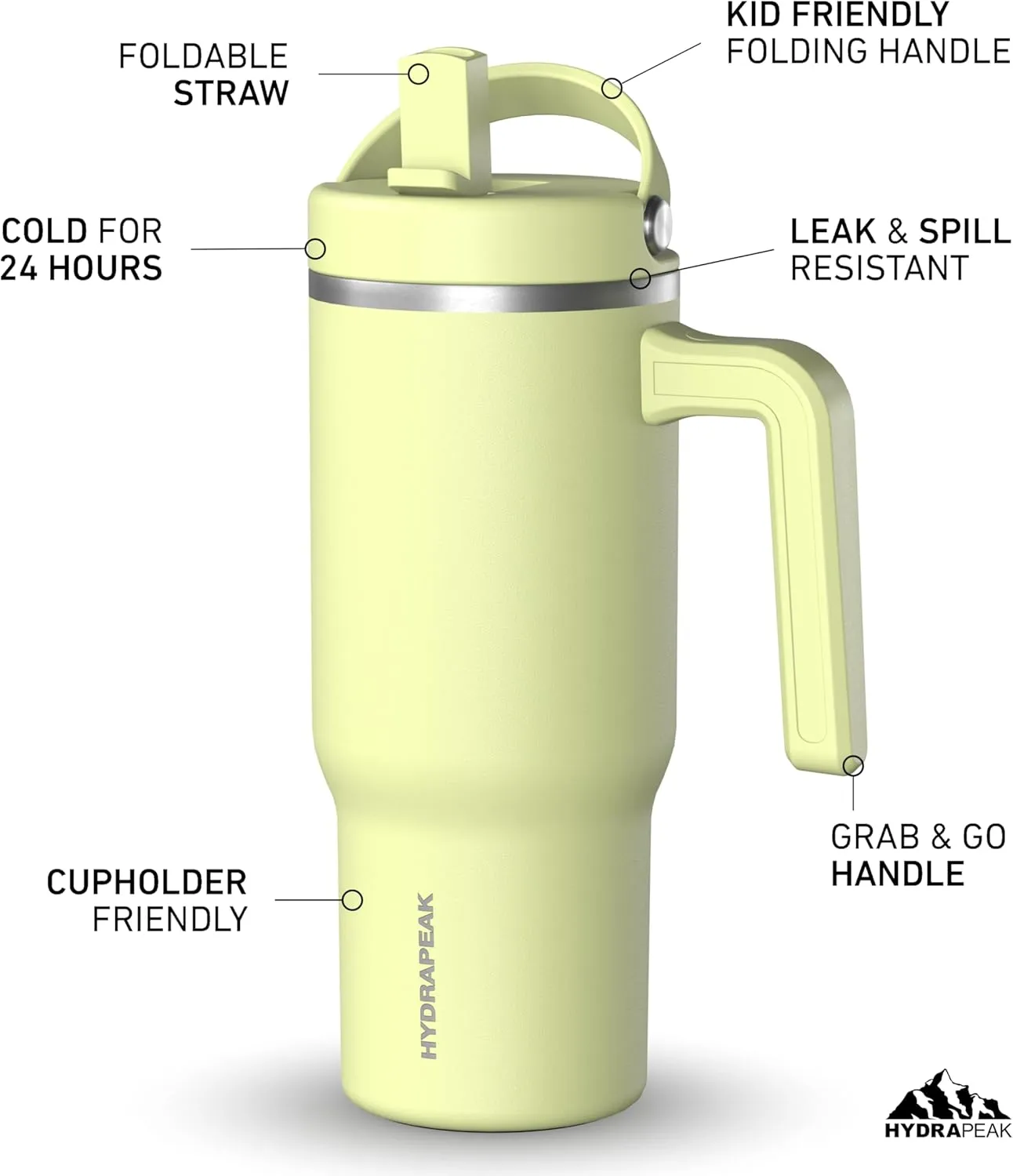 Hydrapeak Kids Voyager 18 oz Tumbler with Handle and Flip-Up Straw Lid | Spill Proof and Leak Resistant | Reusable Stainless Steel Water Bottle | Gift for Kids Boys Girls | Citrus