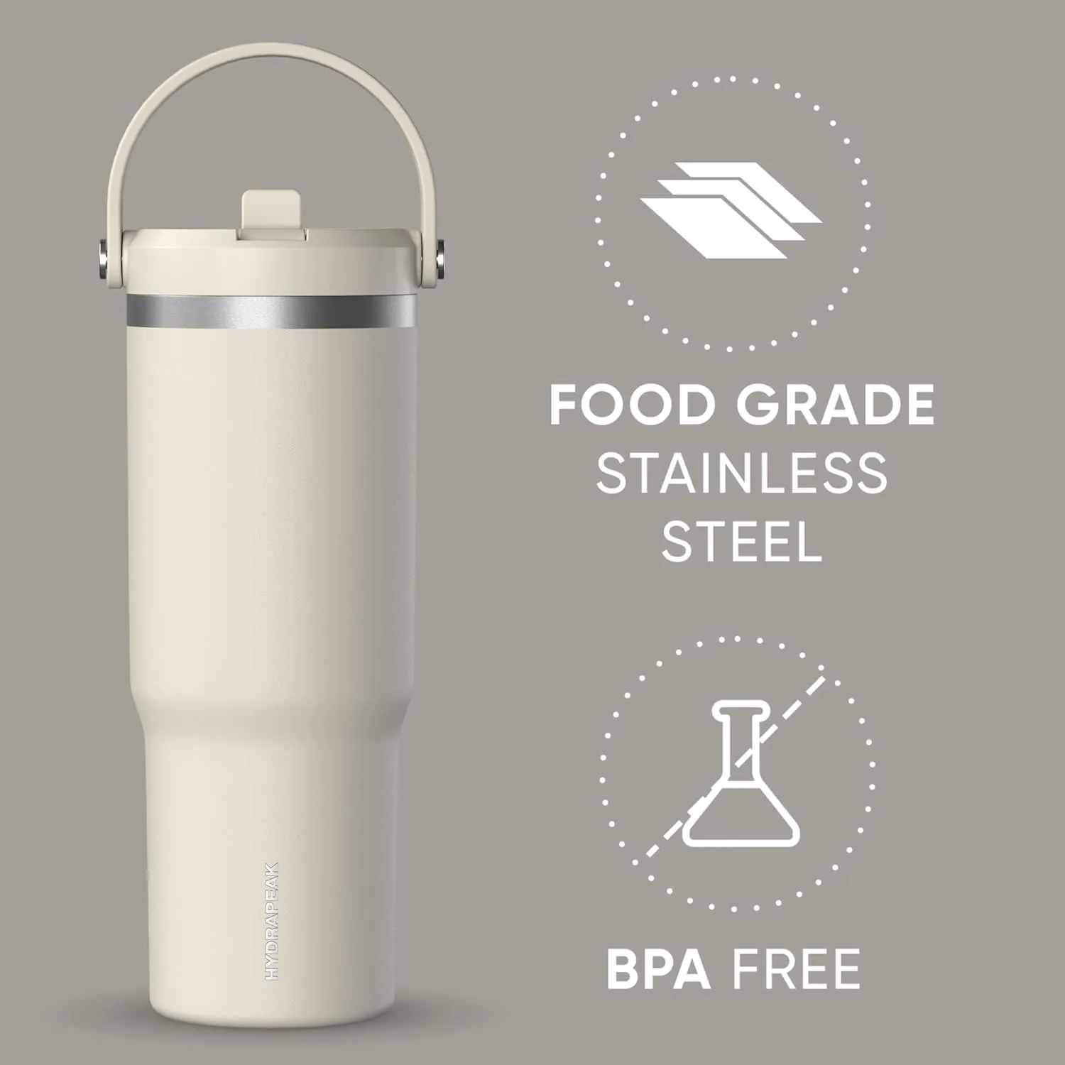 Hydrapeak Nomad 32 oz Tumbler with Handle and Straw Lid, Leakproof, Double Insulated, 32oz Cup Stainless Steel (Stone)