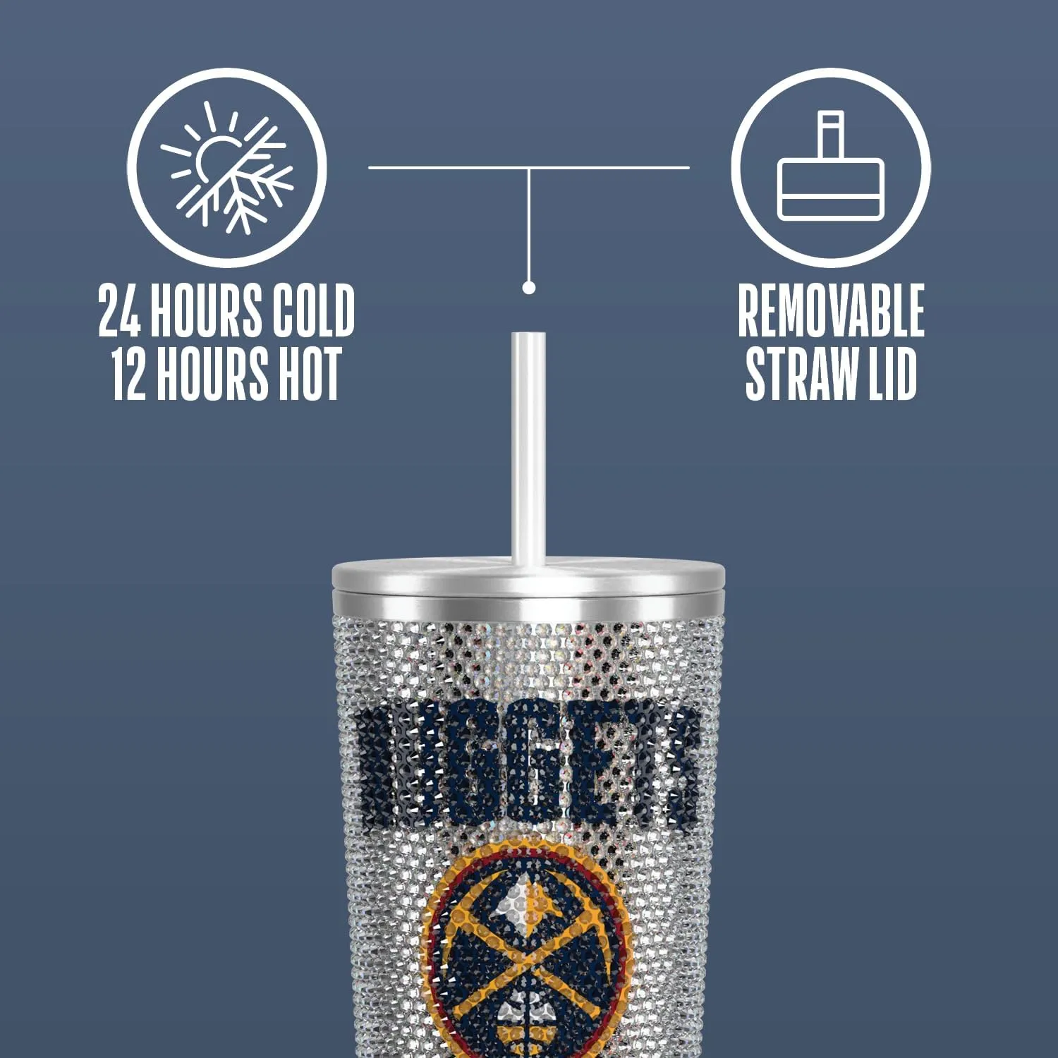 Hydrapeak x NBA Officially Licensed Denver Nuggets 25 oz Rhinestone Bling Tumbler with Straw Lid, Glitter Leakproof Stainless Steel Water Bottle