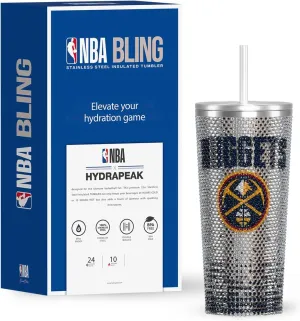 Hydrapeak x NBA Officially Licensed Denver Nuggets 25 oz Rhinestone Bling Tumbler with Straw Lid, Glitter Leakproof Stainless Steel Water Bottle