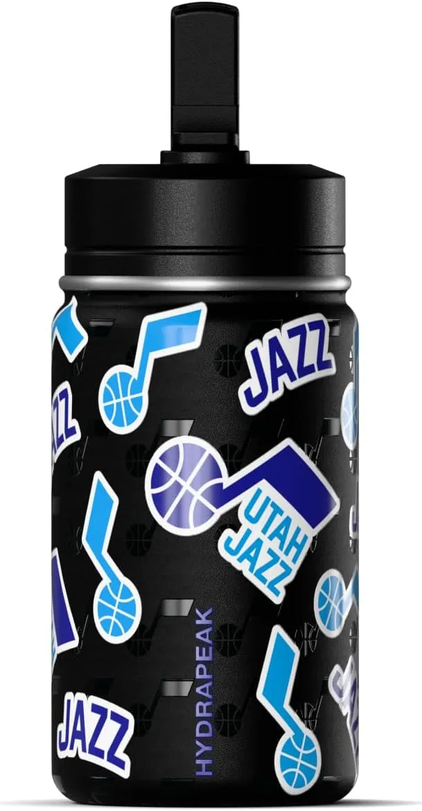 Hydrapeak x NBA Officially Licensed Utah Jazz 14oz Mini Kids Water Bottle with Straw Lid and Handle Reusable Stainless Steel Double Wall Insulated Spill Proof Sports Gift for Boys Girls