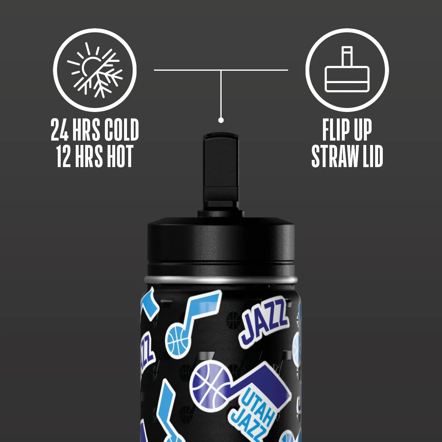 Hydrapeak x NBA Officially Licensed Utah Jazz 14oz Mini Kids Water Bottle with Straw Lid and Handle Reusable Stainless Steel Double Wall Insulated Spill Proof Sports Gift for Boys Girls