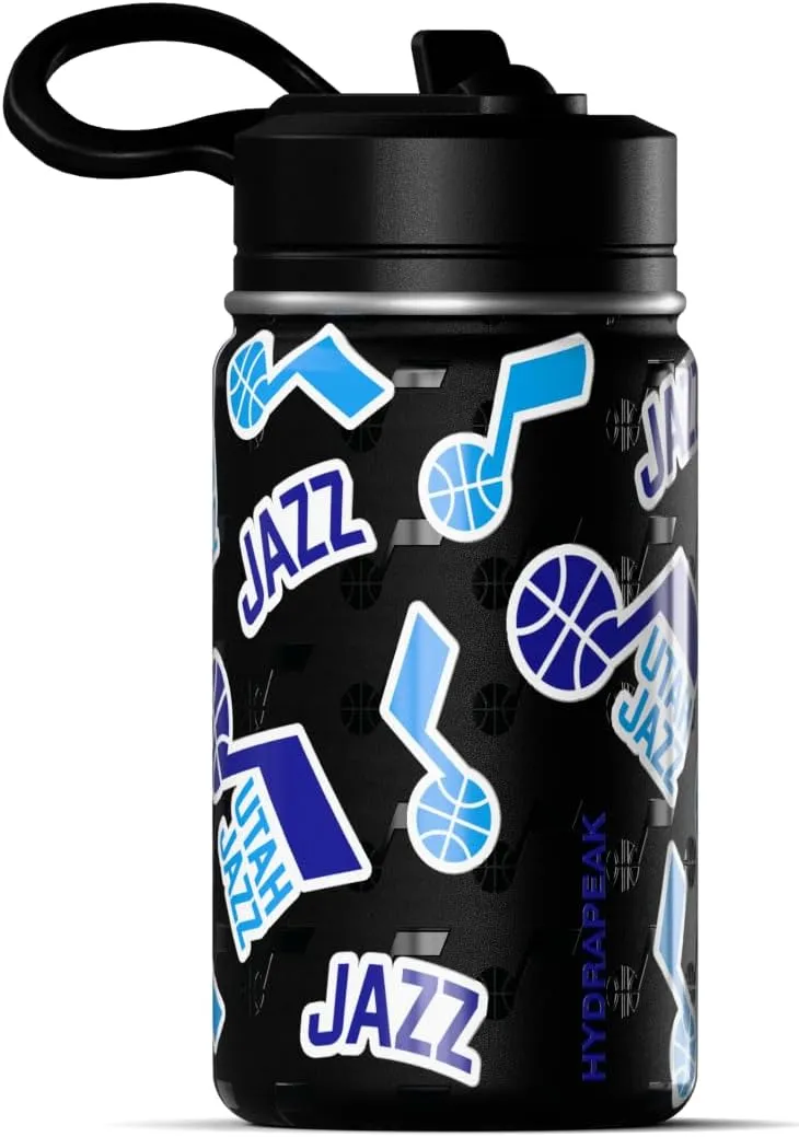Hydrapeak x NBA Officially Licensed Utah Jazz 14oz Mini Kids Water Bottle with Straw Lid and Handle Reusable Stainless Steel Double Wall Insulated Spill Proof Sports Gift for Boys Girls