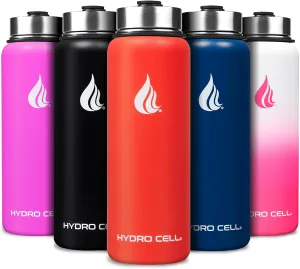 HYDRO CELL Stainless Steel Insulated Water Bottle with Straw - For Cold & Hot Drinks - Metal Vacuum Flask with Screw Cap and Modern Leakproof Sport Thermos for Adults (Mandarin 40oz)