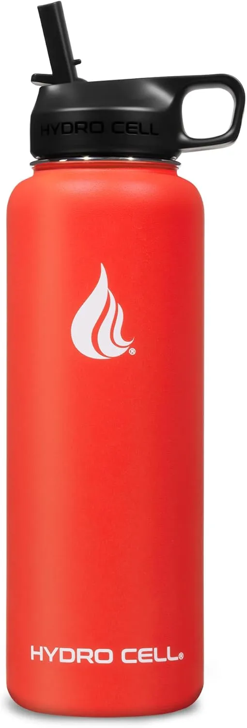 HYDRO CELL Stainless Steel Insulated Water Bottle with Straw - For Cold & Hot Drinks - Metal Vacuum Flask with Screw Cap and Modern Leakproof Sport Thermos for Adults (Mandarin 40oz)