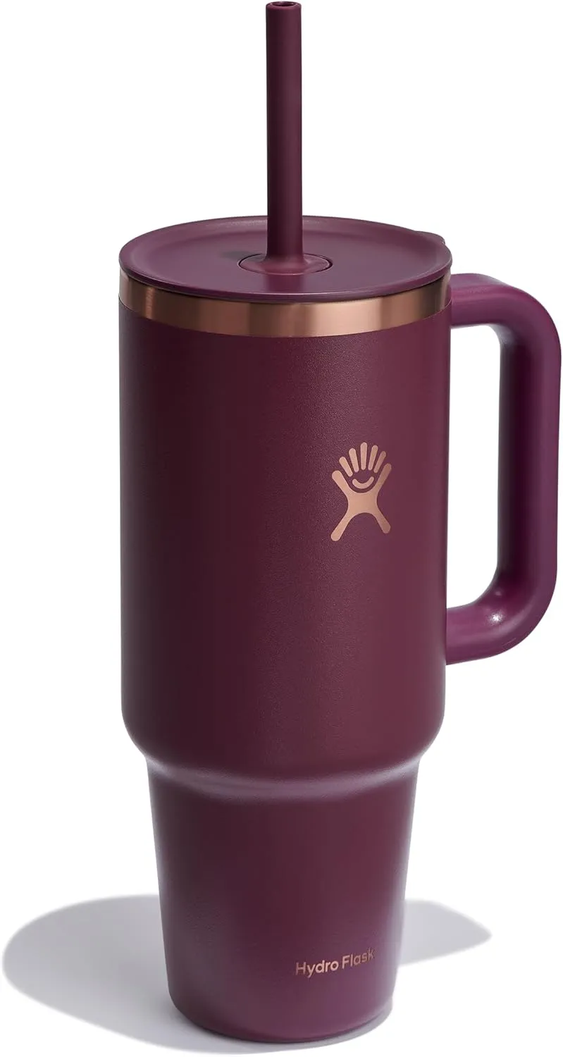 Hydro Flask 40 Oz Travel Tumbler with Handle, Lid and Straw - Insulated Stainless Steel in 40 Oz Black Cherry Rose Gold