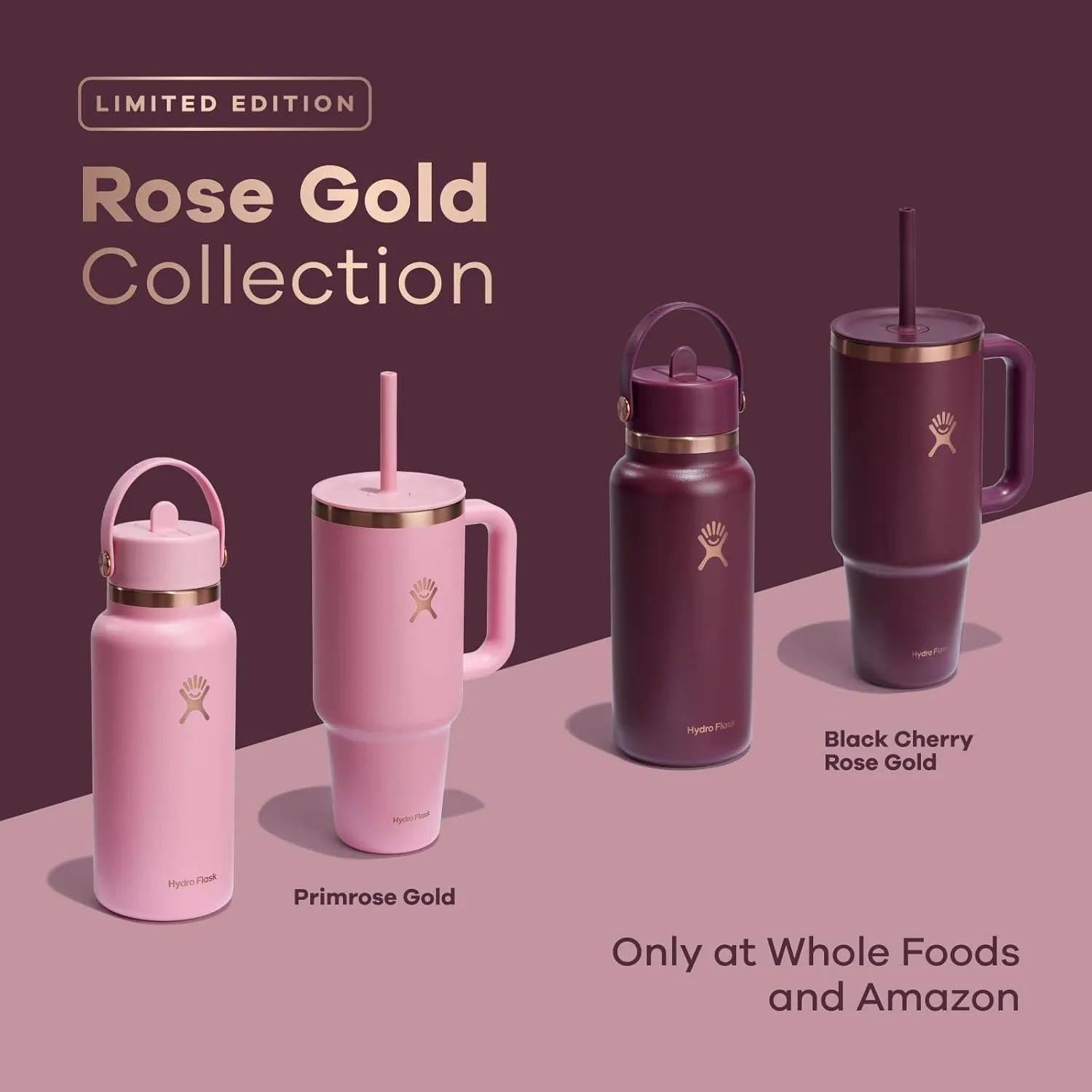 Hydro Flask 40 Oz Travel Tumbler with Handle, Lid and Straw - Insulated Stainless Steel in 40 Oz Black Cherry Rose Gold