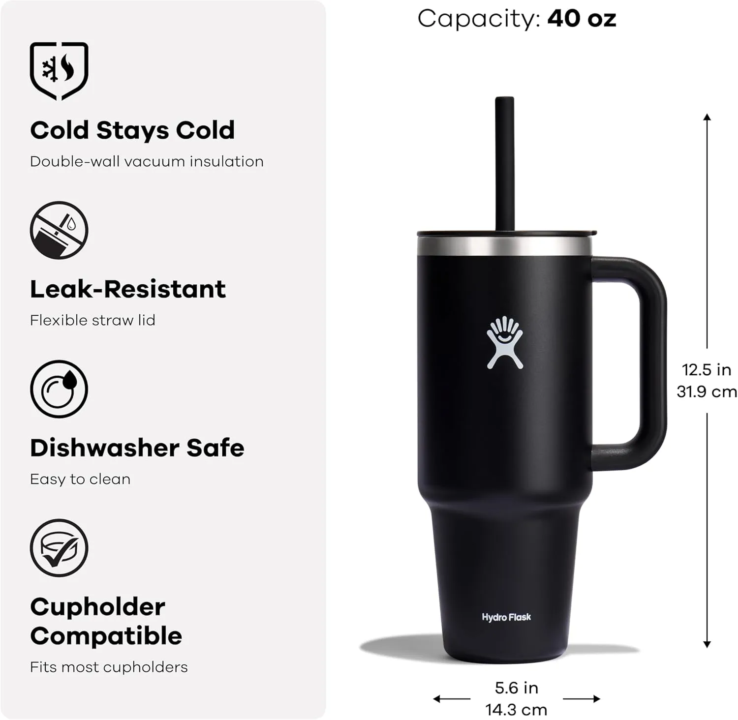 Hydro Flask 40 Oz Travel Tumbler with Handle, Lid and Straw - Insulated Stainless Steel in 40 Oz Black Cherry Rose Gold