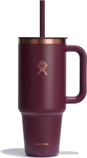 Hydro Flask 40 Oz Travel Tumbler with Handle, Lid and Straw - Insulated Stainless Steel in 40 Oz Black Cherry Rose Gold