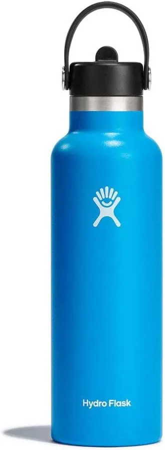 HYDRO FLASK - Water Bottle 621 ml (21 oz) - Vacuum Insulated Stainless Steel Water Bottle with Flex Straw Cap - BPA-Free - Standard Mouth - Pacific