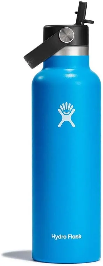 HYDRO FLASK - Water Bottle 621 ml (21 oz) - Vacuum Insulated Stainless Steel Water Bottle with Flex Straw Cap - BPA-Free - Standard Mouth - Pacific