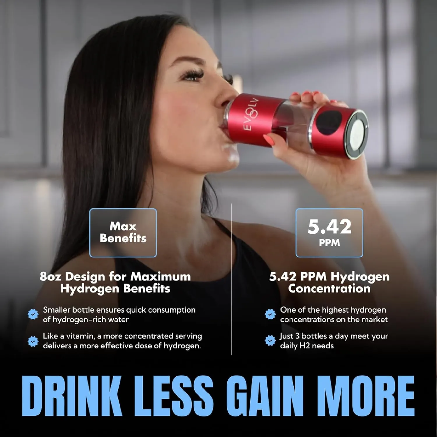 Hydrogen Water Bottle Generator – SPE & PEM Water Ionizer 5.42PPM, Highest H2 Concentration – Portable 8oz Hydrogenated Water Bottle – Leak-Proof Hydrogen Water Machine, Easy to Use – Carbon