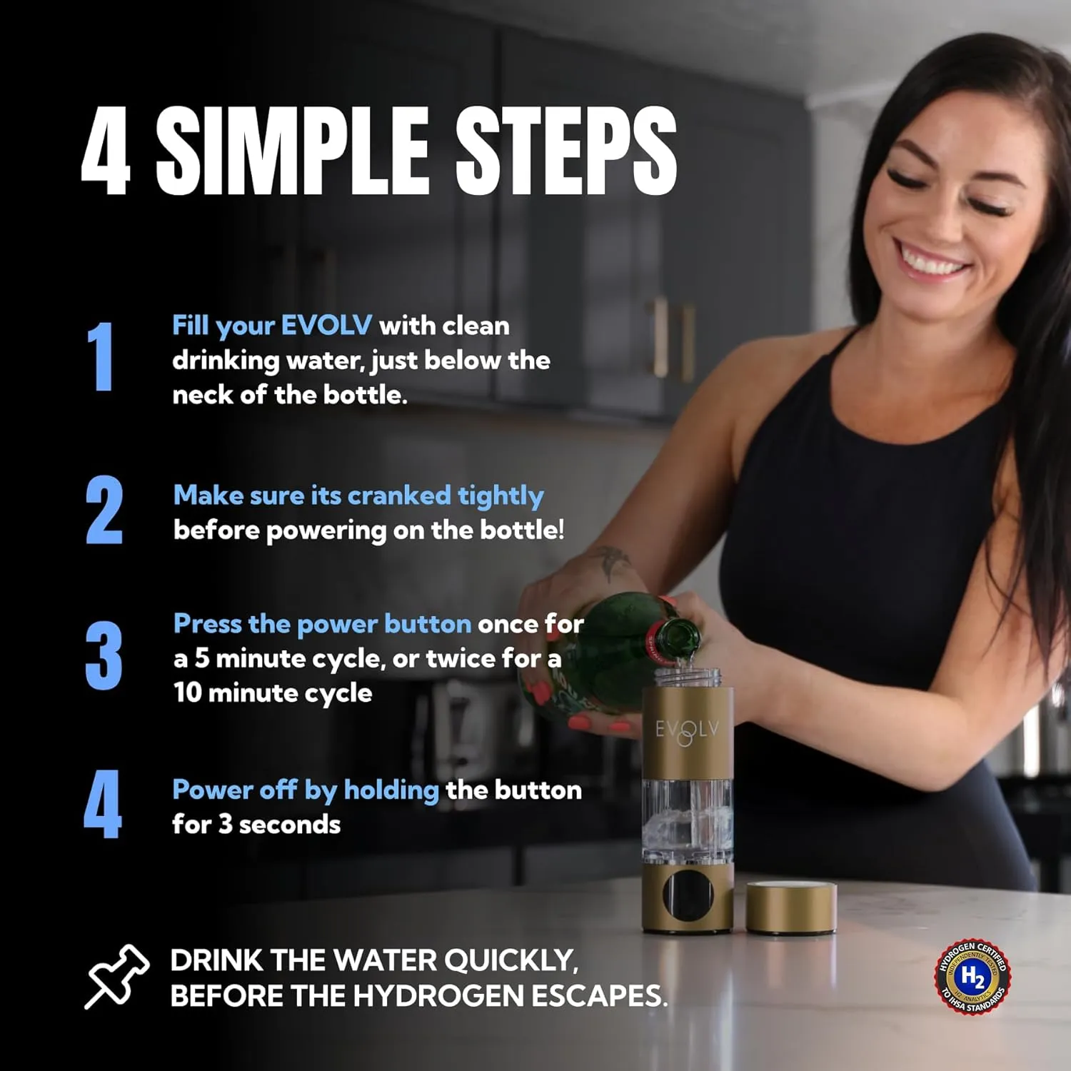 Hydrogen Water Bottle Generator – SPE & PEM Water Ionizer 5.42PPM, Highest H2 Concentration – Portable 8oz Hydrogenated Water Bottle – Leak-Proof Hydrogen Water Machine, Easy to Use – Champagne